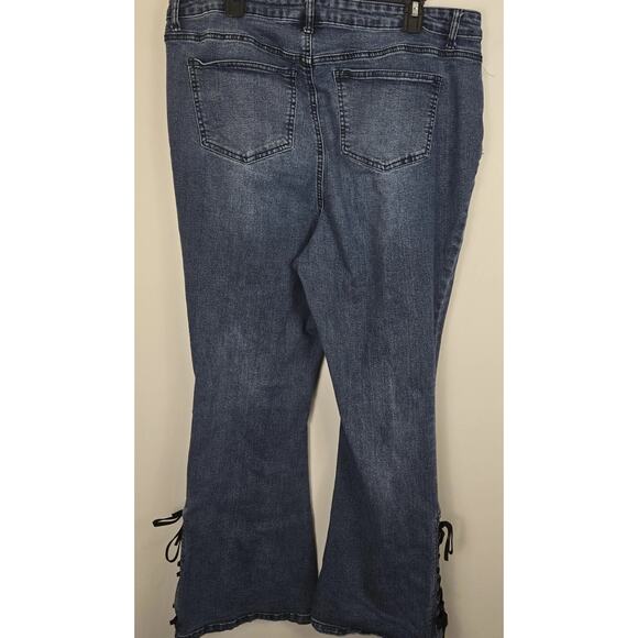 Arula Jeans Womens Size 16 Flare Laced Leg Disco Hippie Peasant Hi Rise Dark Was - Picture 4 of 9